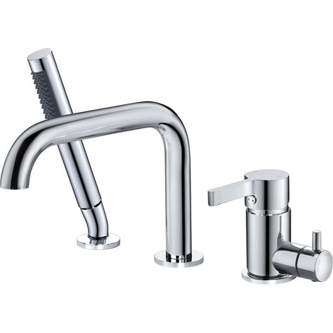 Robinet Baignoire 3 Trous, Mitigeur Baignoire 3 Trous avec Rotatif 360°, Robinetterie de Baignoire avec Douchette, Chromé, 11Y1OK (1/5)
