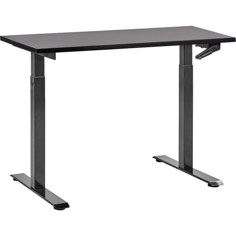 Escritorio de altura regulable manualmente oficina moderna patas cuadradas 120 x 72 cm tablero negro soporte de acero negro DESTINES