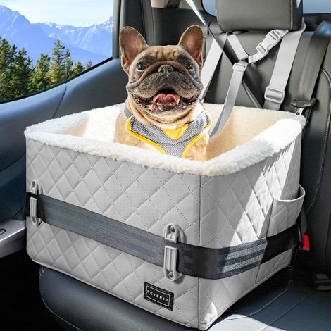 Panier Chien Voiture  Siège Auto Rehaussé 12,5cm  Transport Sécurisé Chien Chat Voiture  Adapté aux Petits Animaux ≤12kg, Gris Clair (1/5)