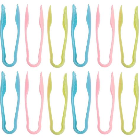 Lot de 12 mini pinces de cuisine pour enfants, petites pinces de service portables en plastique pour développer la motricité fine des enfants, pinces colorées, idéales pour les apéritifs, la pâtisseri (1/5)