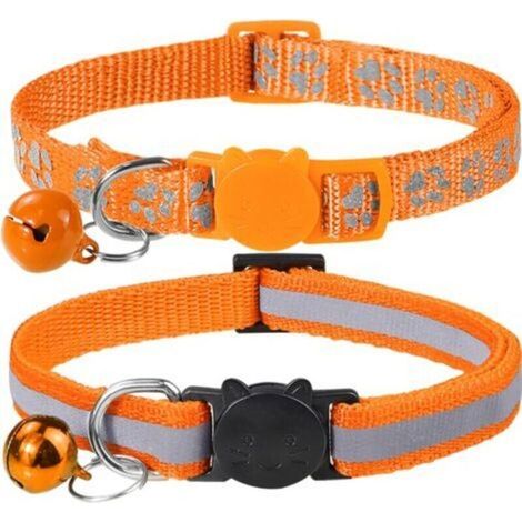Collier Chat Anti Étranglement, 2 pcs Réglable Réfléchissant Collier pour Chat Chaton Chiot avec Clochette et Boucle de Sécurité, 19-32cm Orange