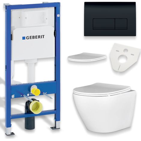 Pack WC : élément de pré-montage Duofix + WC Slim Soft-Close Desna blanc + tapis d'isolation acoustique + plaque de commande en noir (1/5)