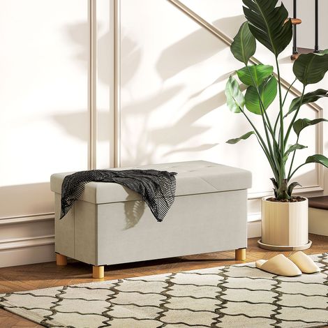 Blanc crème - Établi pliant pliant 67L, banquette inférieure avec couvercle rembourré et housse en velours, 76x38x38cm
