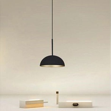 TRADE SHOP - Lampadario A Sospensione Moderno Con Paralume Cupola In Ferro Nero Oro E27 33771 - (1/3)
