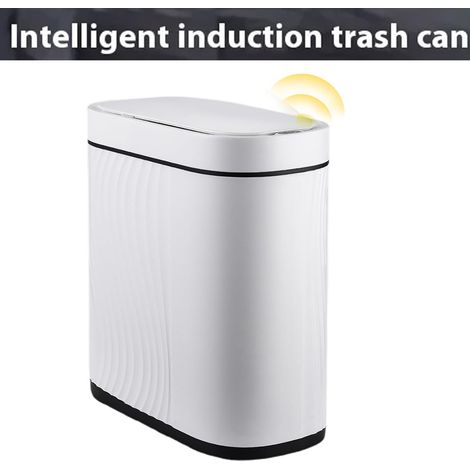 Poubelle intelligente à capteur avec couvercle, poubelle automatique 8 L pour salle de bain, poubelle étroite pour bureau, or blanc, noir blanc (1/5)