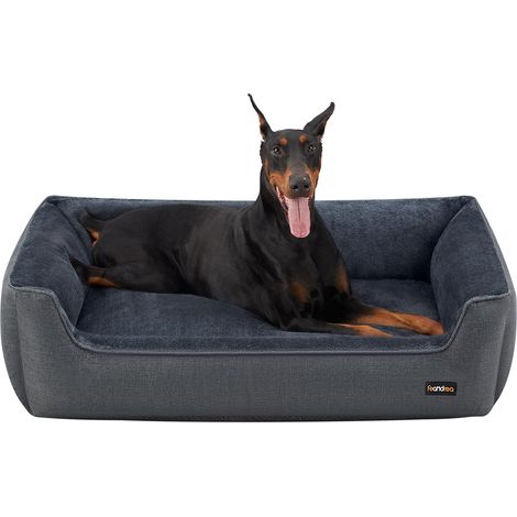 Panier pour Chiens, Lit pour Animaux, Canapé, en Tissu Façon Lin, Bords Rehaussés, Antiglisse, Housse Amovible Lavable, Taille XXL pour Grands Chiens, 120 x 90 x 30 cm, Gris Foncé (1/5)