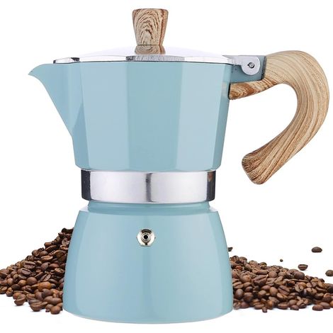 Cafetière italienne 3 tasses Bleu 140 ml Machine à expresso pour le camping Machine à café cubain manuelle italienne Cafetière Greca (1/5)