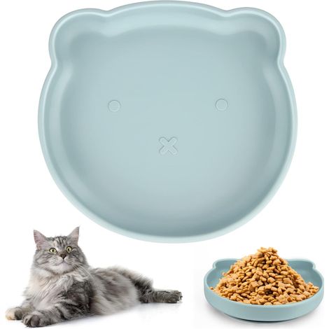 Gamelle pour chat - Gamelle plate antidérapante en silicone - Large - Pour nourriture sèche et humide - Antidérapante - Bleu