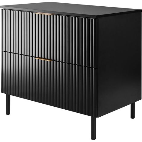 Mobile lavabo, Nero + maniglia dorata, 80 x 77 x 46 cm + Piano, piedi neri (1/5)