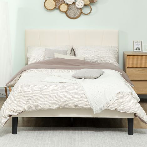 Struttura letto matrimoniale 140 x 190 cm, letto per 2 persone, testiera regolabile, rete a doghe 150 x 198 x 101/106/111/116/121 cm, color crema (1/5)