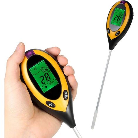 Strumento di analisi del terreno 4 in 1: misuratore di pH, misuratore di luce solare, termometro, igrometro per giardino, fattoria, prato, piante e fiori da interno ed esterno.