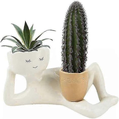 Pot de fleurs en résine Lazy Guy, petit personnage paresseux, pot de fleurs pour succulentes, en résine, couché, unique. (1/5)