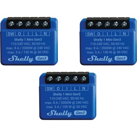 SHELLY WLAN-Schaltaktor 1 Mini Gen 3, blau, 3 Stück (1/3)