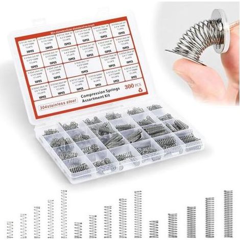 Sortiment von 300 Druckfedern, 23 verschiedene Größen, Minifedern aus Edelstahl 304, Länge 10-30 mm zum Austausch und zur Reparatur. (1/4)