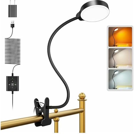 5W Clip-on Reading Light, 36 LED Bed Light, Eye Reading Light, 3 Colors and 5 Brightness Levels, Headboard Bed Lamp with Adapter, Perfect for Reading (1/5)