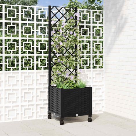 vidaXL Pflanzkübel mit Spalier und Rädern Schwarz 40 x 40 x 146 cm PP (1/5)