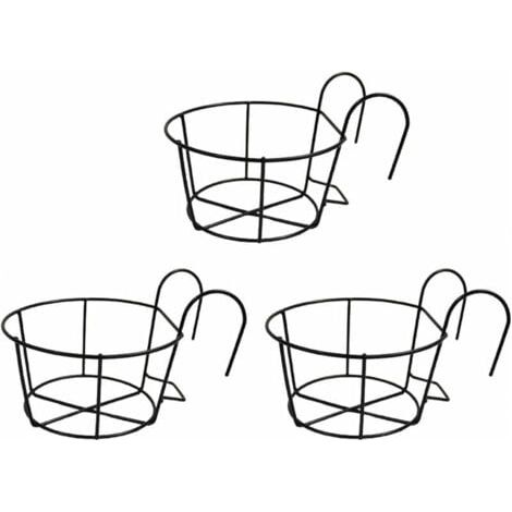 Lot de 3 pots de fleurs à suspendre pour balustrade - En fer - Pour balcon, porche, clôture (1/5)