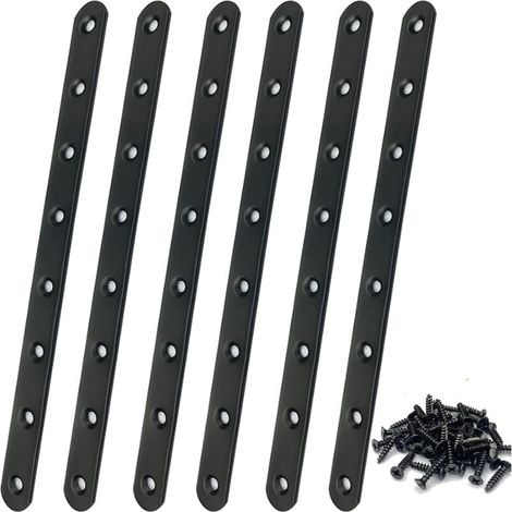 Plaque Perforée Noire 293 x 19 x 3mm Fixation Droits Plats Plaques D'assemblage 6pcs Plaque de Réparation Équerre Plate de Fixation Solide et Robuste Pour Mobilier Armoires Étagères (6, 293193 (1/4)