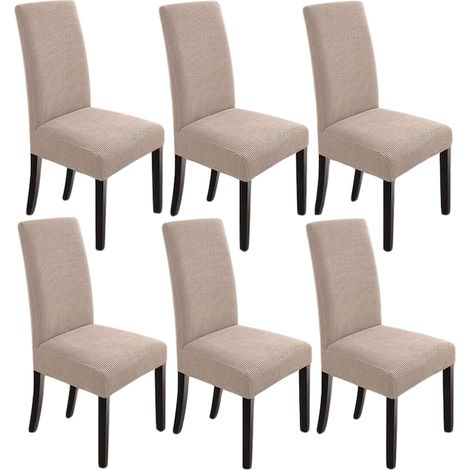 Lot de 6 housses de chaises de salle à manger, matière élastique, antitaches, beige (1/5)