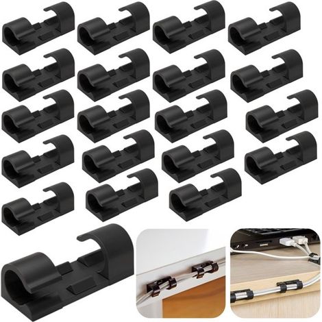 20 clips de câble supports de câbles auto adhésifs pour luminaires, câbles, câbles réseau, cordons d'alimentation (3,31,3 cm noir) (1/5)