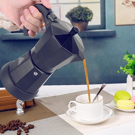 Elektrische Kaffeemaschine 300ml Espressokocher 6 Tassen Mokka Espresso Kocher mit separatem Boden Espressomaschine Aluminium Schwarz (1/5)