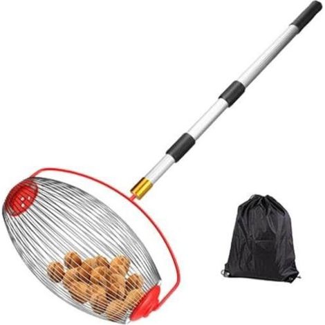 Collecteur de Noix, Ramasse Fruit avec Tige Télescopique Réglable, Rouleau Ramasse Noix avec Sac de Rangement, Collecteur de Rouleaux pour Balles, Noix de Pécan, Les Pruneaux, Golf, Etc.