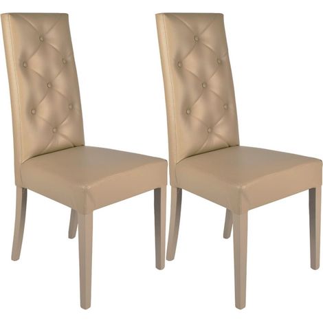 TREVI - Lot de 2 Chaises Simili Taupe et Pieds Laqués (1/3)