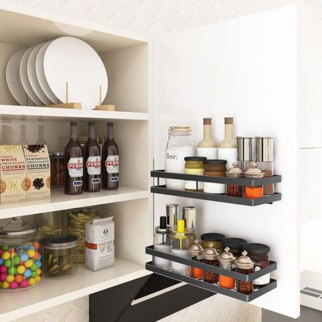 Kitchen Spice Rack, 2-Piece Wall-Mounted Spice Rack, Space-Saving Spice Storage Shelf, Ideal for Kitchen Storage and Organization, Black (1/5)
