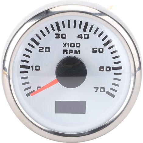 Tachymètre 52 mm 7 000 tr/min avec compteur horaire, rétroéclairage 7 couleurs, jauge de tr/min DC 9-32 V pour camion, tracteur, voiture, camping-car, bateau, cadran blanc, couvercle argenté CX6230 (1/5)
