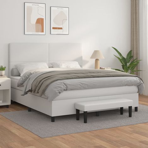 Boxspringbett mit Matratze Weiß 180x200 cm Kunstleder (1/5)