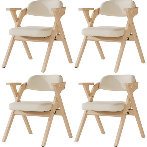 Set mit 4 klappbaren Esszimmerstühlen aus Holz und beigem Leinen mit Armlehnen MODENUIT (1/5)