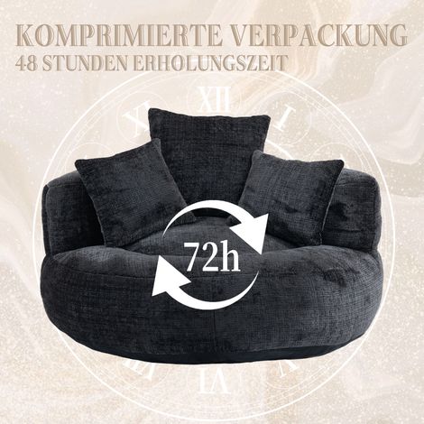 Canapé Lounge Confortable Durable, Fauteuil Poire à Dossier Haut avec 3 Coussins, Adultes et Enfants, Intérieur & Extérieur, Chaise Gaming Solo pour Chambre, Bureau (Chenille Noir) (1/5)