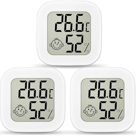Indoor Thermometer Hygrometer, 3PCS Mini LCD Home Thermometer, Temperature and Humidity Monitor, Level Indicator, Suitable for Children's Rooms, Home, Office (White) (1/5)