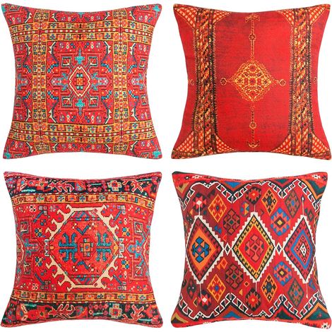 50x50 cm Housse de Coussin Rouge Ethnique Style Coussins de Canapé Housses Coussin D'oreiller Turc Imprimé Motif de Tapis Jeter Carré Taies d'oreiller Deco Intérieur Extérieur (1/5)