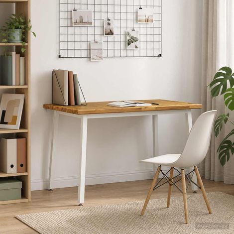 vidaXL 120 x 80 x 75 cm Madera de Acacia Sólida Blanco Rectangular (1/5)