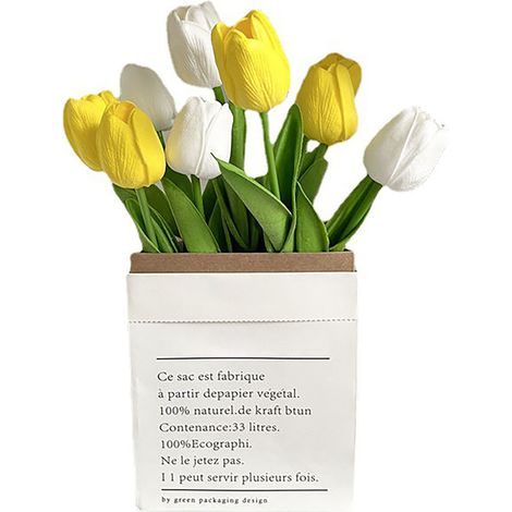 Artificial Flowers Tulipa Style Fine Details Colorfast Vibrant Colors Plastic Flowers for Office Living Room Photography White and Yellow