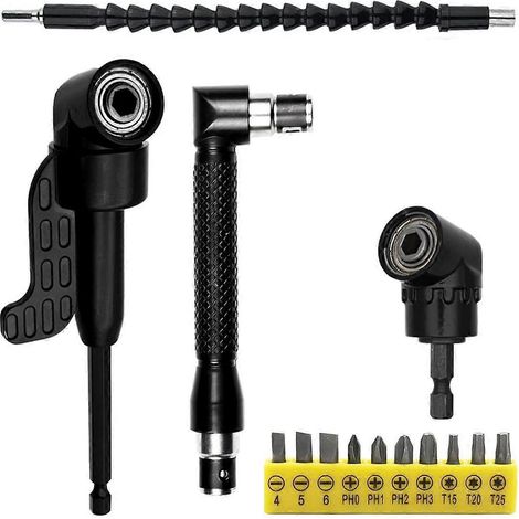 Jeu de 14 tournevis d'angle, adaptateur d'angle à 105° pour tournevis sans fil, tournevis d'angle, rallonge de perceuse (1/4)