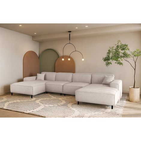 Wohnlandschaft Sofa U-Form GLORIA in Stoff Artico Creme