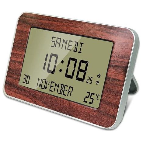 Radio-Controlled Digital Wall Alarm Clock - Calendar, Date, Day and Time - Large Digits - 6 Languages - 2 Alarms - Room Temperature - Wall or Stand Mountable