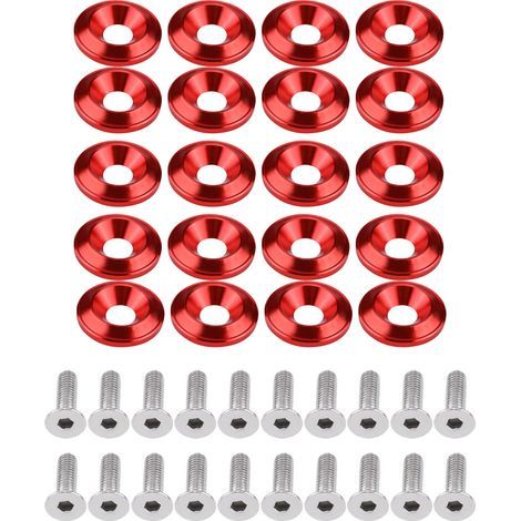 Rondelle de pare-chocs, 20 pièces en aluminium Kit habillage de baie de moteur de boulon de lave-glace(rouge). (1/5)