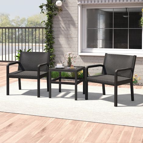Ensemble de Meubles 3 Pièces de Patio en Rotin Charge 150KG Salon de Jardin Extérieur avec 2 Fauteuils Table d'Appoint Carrée Noir (1/2)