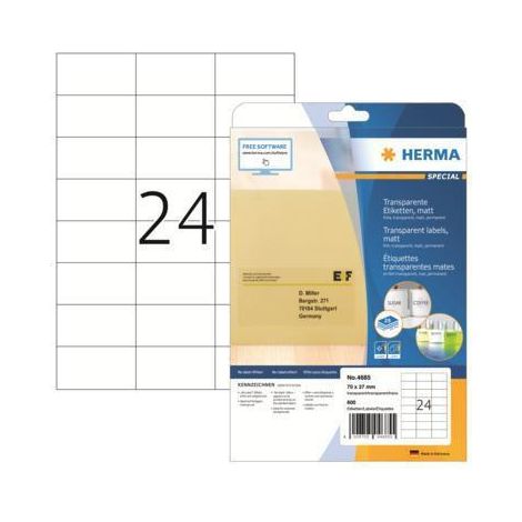 HERMA Etiketten transp. matt A4 70x37 mm Folie 600 St.