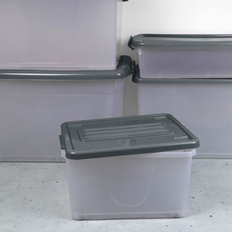 Boîte de rangement - JE CHERCHE UNE IDEE - Sur roulettes - 35 L - Gris et transparent (1/2)