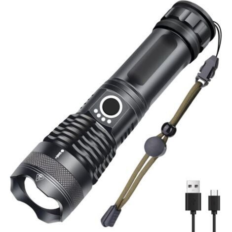 Flashlight, Extra Powerful USB Rechargeable LED Torch 1000 Lumens XHP50, 5 Modes IP65 Zoom Military Waterproof for Camping Hiking (Rechargeable 18650 Battery Included) (1/5)