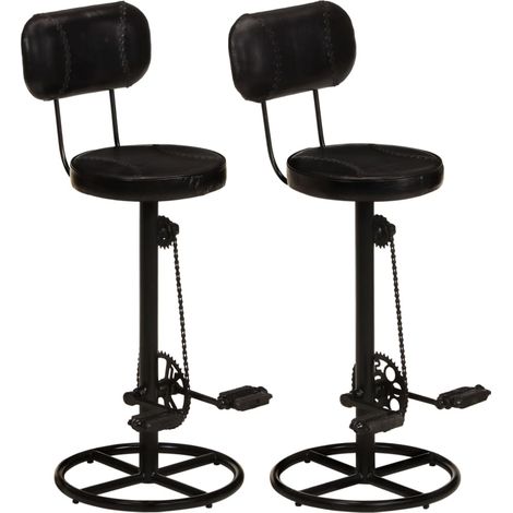 Barhocker 2 Stk. Schwarz Echtes Ziegenleder