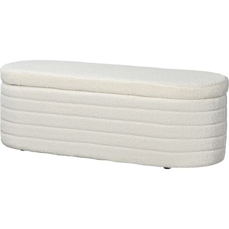 Banco cama para dormitorio, con espacio de almacenamiento, patas de madera, alta estabilidad, forro polar, capacidad de carga 120 kg, 116 x 41 x 40,5 cm, blanco crema