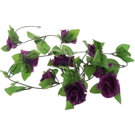 Vigne Artificielle de Roses en Soie Pourpre de 2,4 Mètres, Décoration Réaliste sans Fanage, pour Mariage ou Décoration de Maison (1/5)