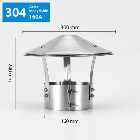 Chapeau de cheminée anti-pluie en acier inoxydable 304 pour conduit 160 mm 304 160 30 × 30 × 7 cm 800 g – Livraison gratuite