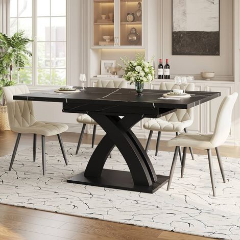 Table à manger extensible 120160x80x76 cm en bois noir, 6 personnes (1/5)