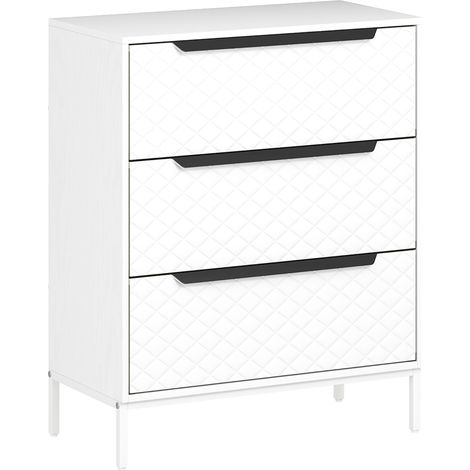 Chest of Drawers, Dresser with 3 Fabric Drawers and Aluminium Handles - White (1/5)